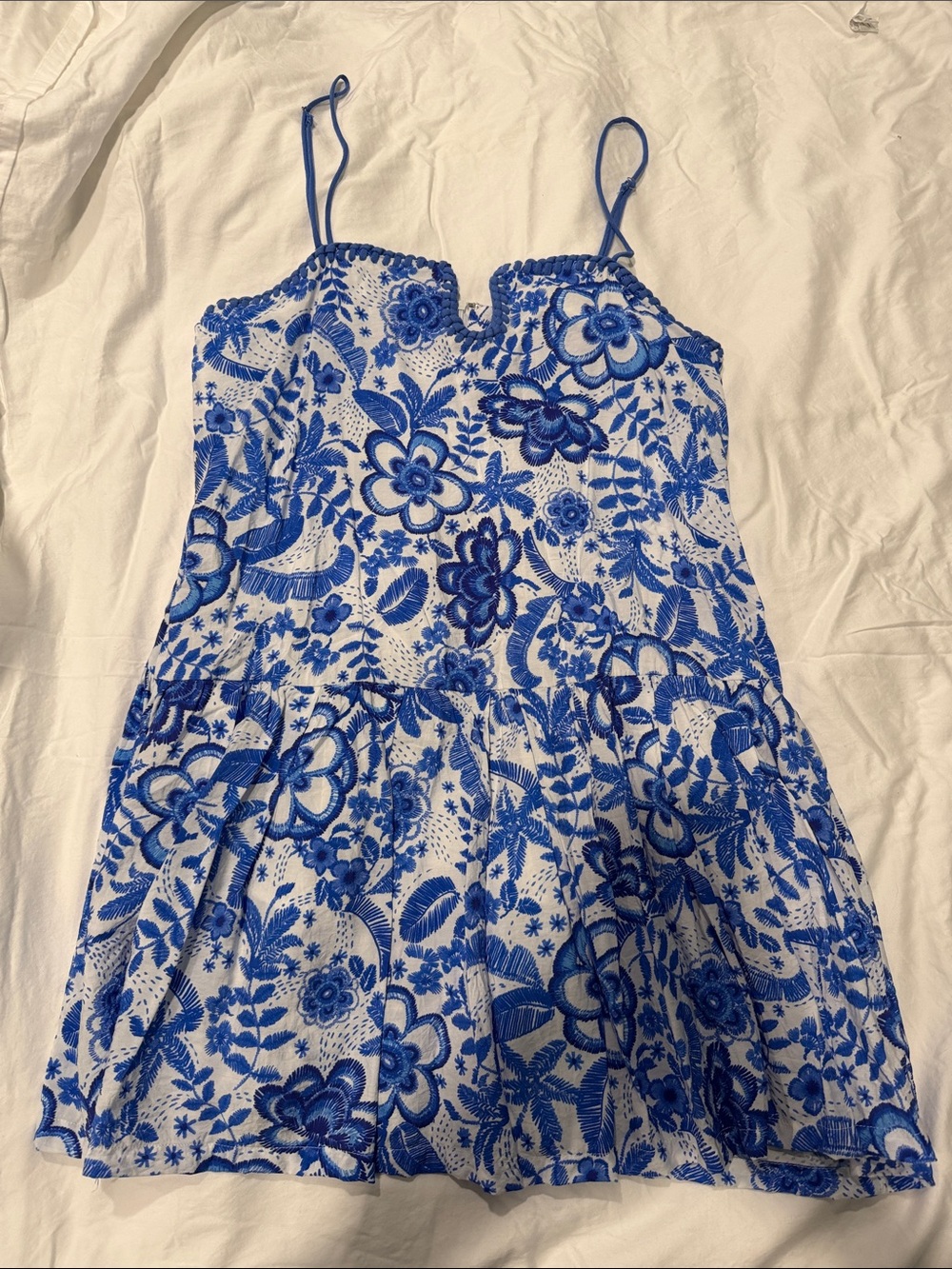 TCEC White Dress with Blue Floral Print